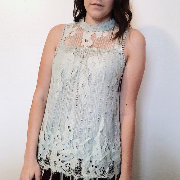 Xhilaration Tops - 🎉HP🎉 NWT 🎉 Light Green Lace Detailed Tank